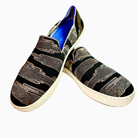 Rothy's Retired Golden Shimmer Slip-On Sneaker Black and Gold Women’s Size 9.5 - Picture 1 of 16